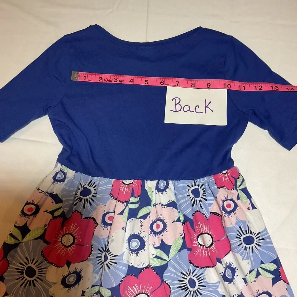 Gymboree Girls Size Small 5-6 Blue Solid Top Floral Bottom Short Sleeve Dress